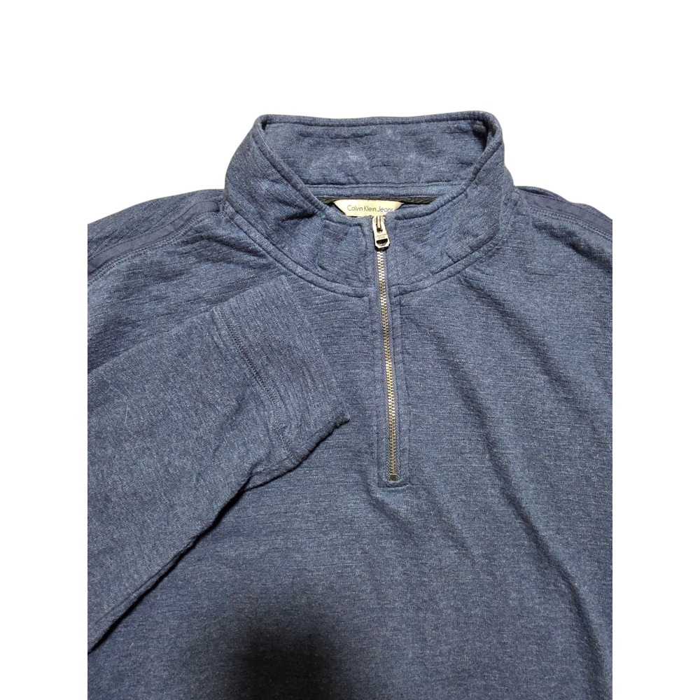 Calvin Klein Jeans Quarter Zip Pullover Sweater Ribbed Knit Blue XL
